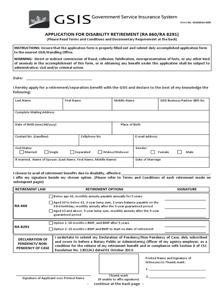 Disability Retirement Application Form | PDF | Disability | Pension