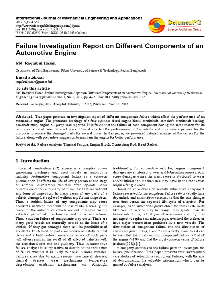 Automotive Engine Failure Analysis Report | PDF | Internal Combustion ...