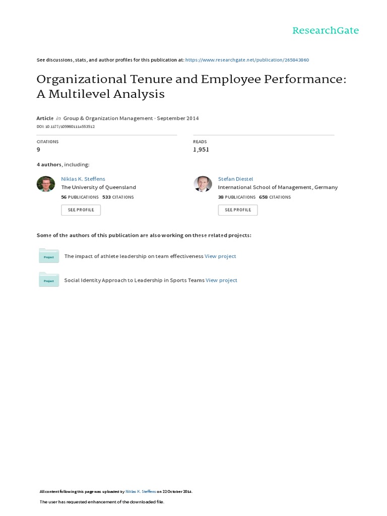 Organizational Tenure and Employee Performance: A Multilevel Analysis ...