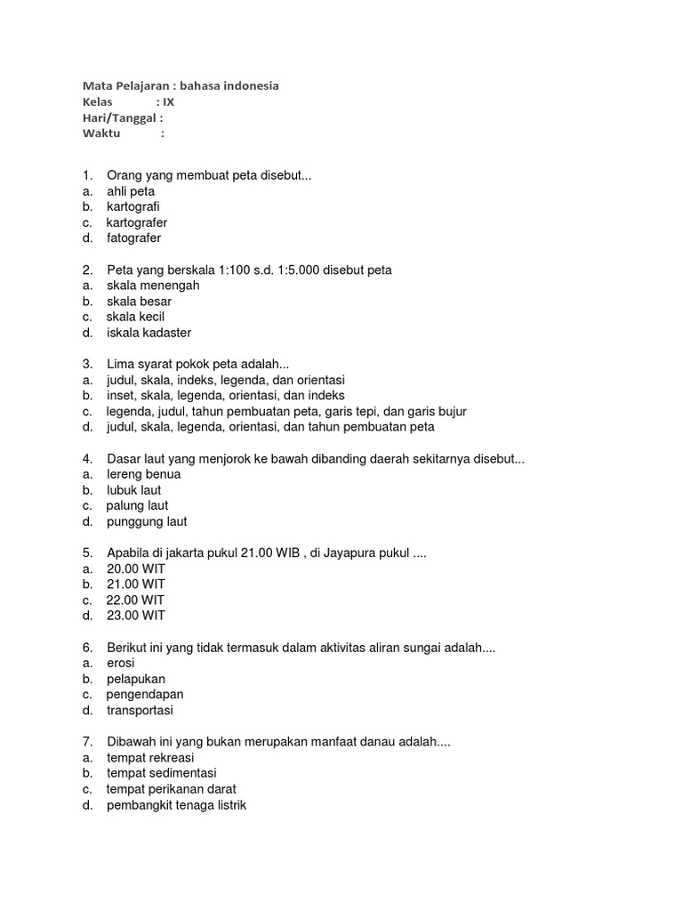 Soal dan Jawaban Bahasa Indonesia Kelas IX | PDF