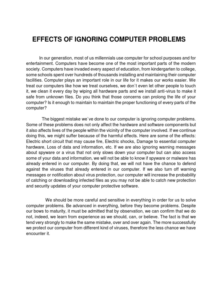 Effects of Ignoring Computer Problems | PDF | Computer Virus | Spyware
