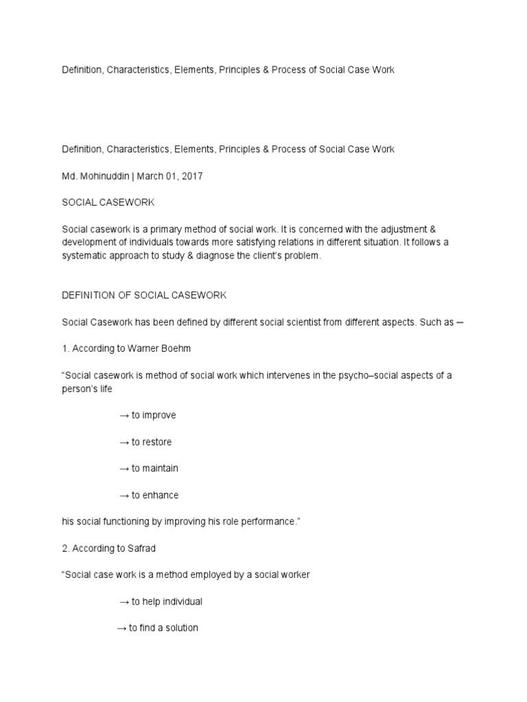Social Case Work Definition Meaning and Principle PDF Social Work