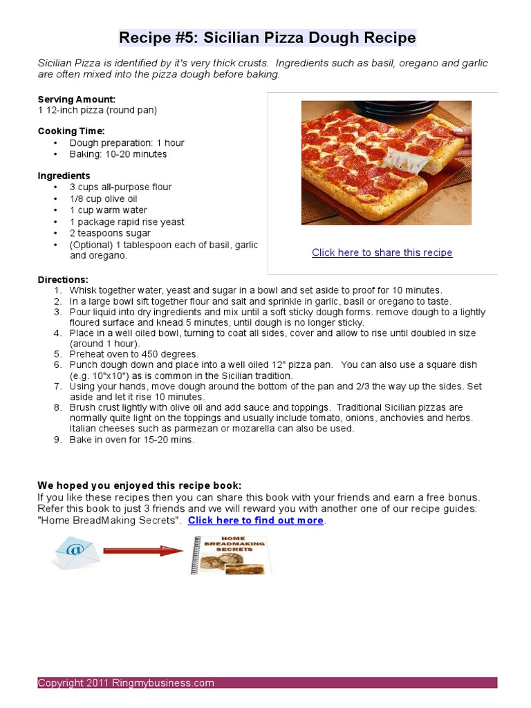 Recipe 5 Sicilian Pizza Dough Recipe PDF Pizza Breads