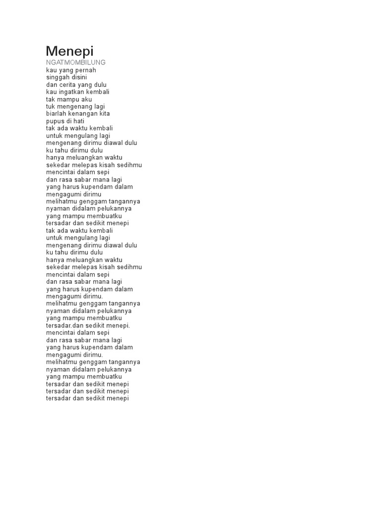 Lirik Lagu Menepi PDF Puisi