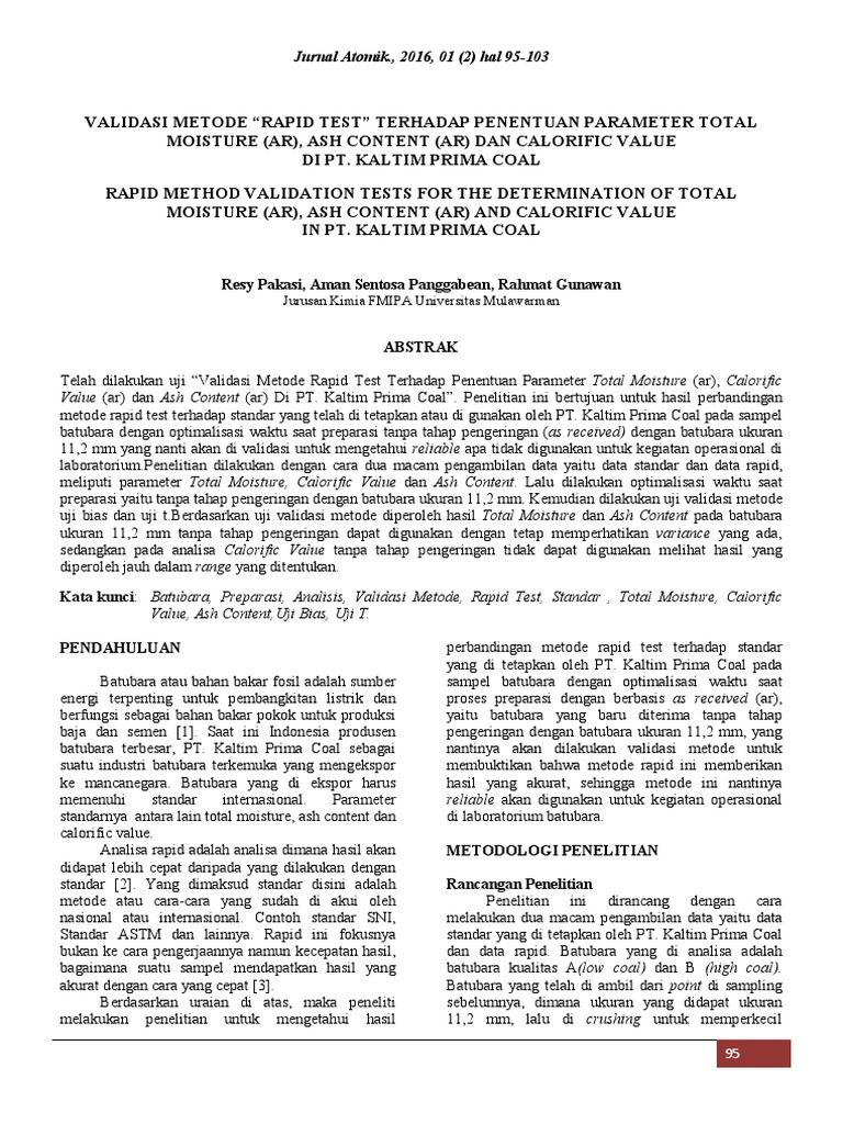 Analisa Metode Rapid Test Pada Batubara Pdf