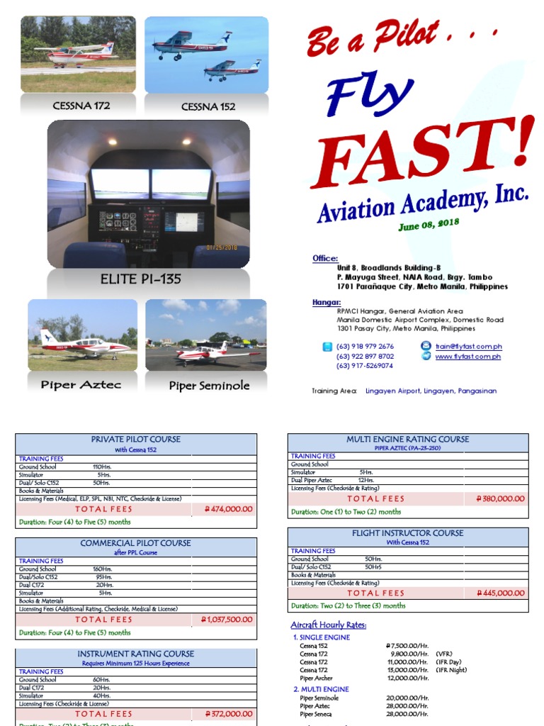 Course Offerings and Pricing for Private Pilot, Commercial Pilot