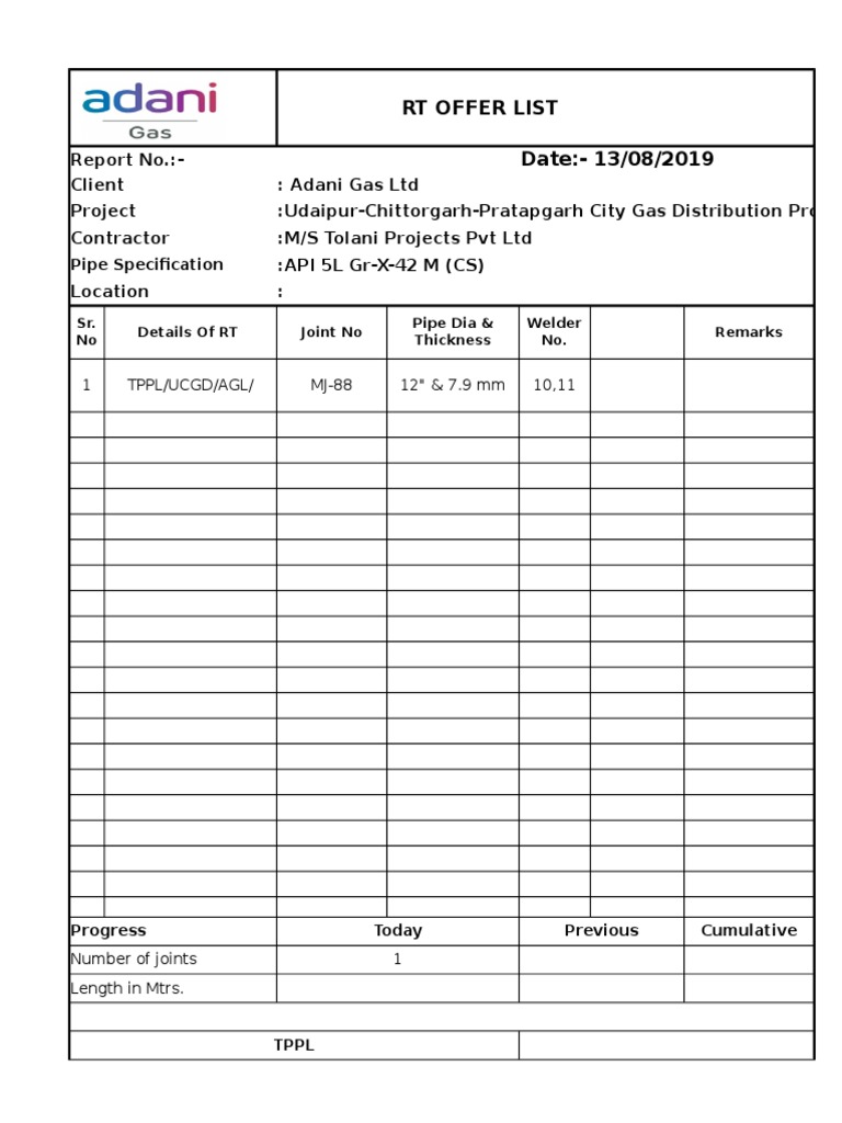 RT Offer List for Adani Gas Project | PDF | Technology & Engineering