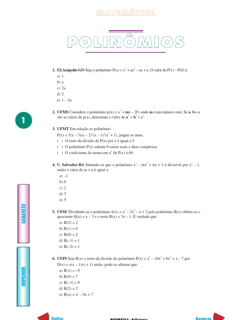 Polinômios e Equações | PDF | Equações | Álgebra abstrata