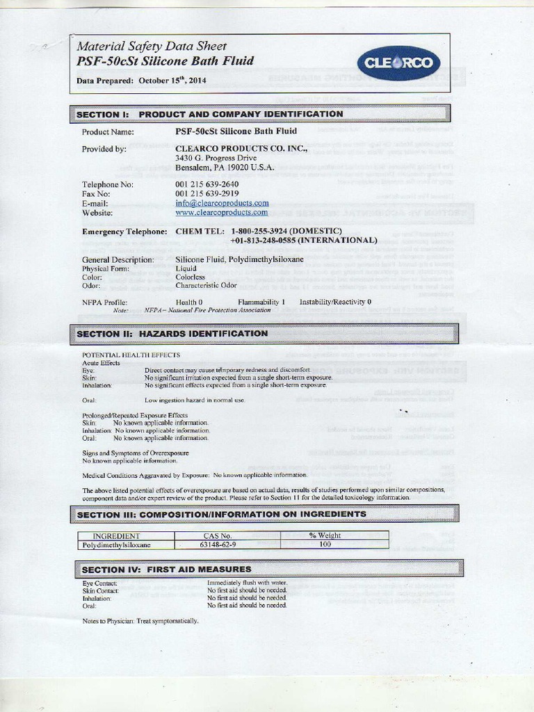 Silicon Oil-MSDS & COC 50cSt | PDF