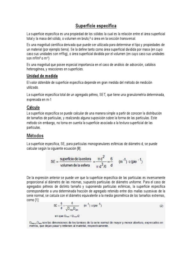 Definición y Cálculo de Superficie Específica | PDF | Adsorción ...