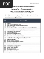 Excluded Occupation List For The SINP's Express Entry Category and The Occupations In-Demand Category