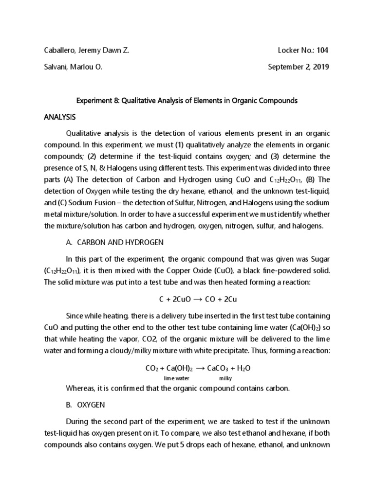 Qualitative Analysis of Elements in Organic Compounds PDF