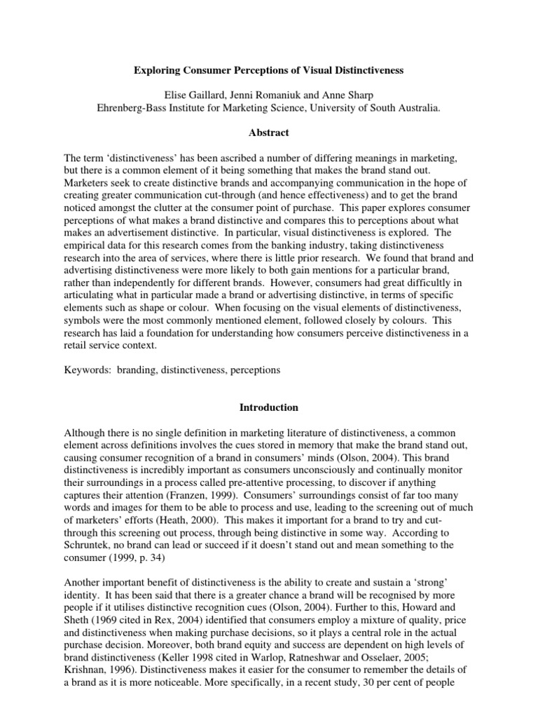 Consumer Views on Brand Distinctiveness | PDF | Brand | Advertising