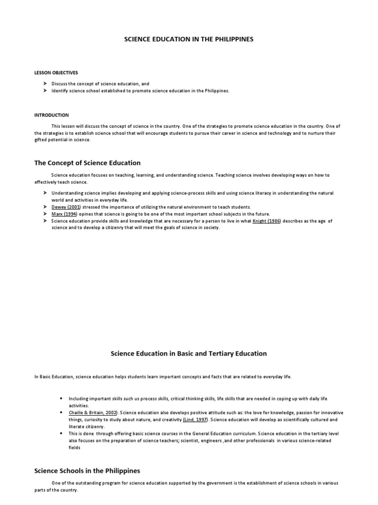 Promoting Science Education in the Philippines | PDF | Science ...
