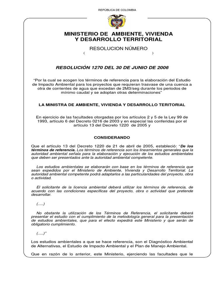 Res1270 30 06 06 | PDF | Evaluación de impacto ambiental | Agua