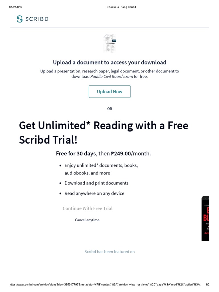 Get Unlimited Reading With A Free Scribd Trial!: Upload A Document To ...