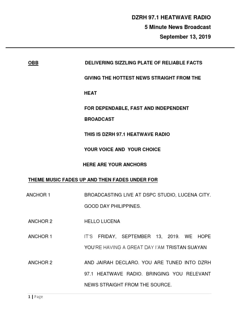 Radio Brodcasting Script | PDF | Sports