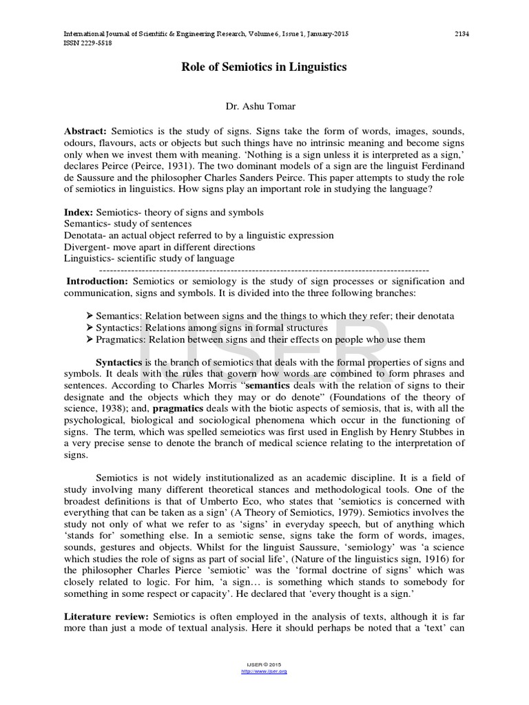 Role of Semiotics in Linguistics PDF | PDF | Semiotics | Linguistics
