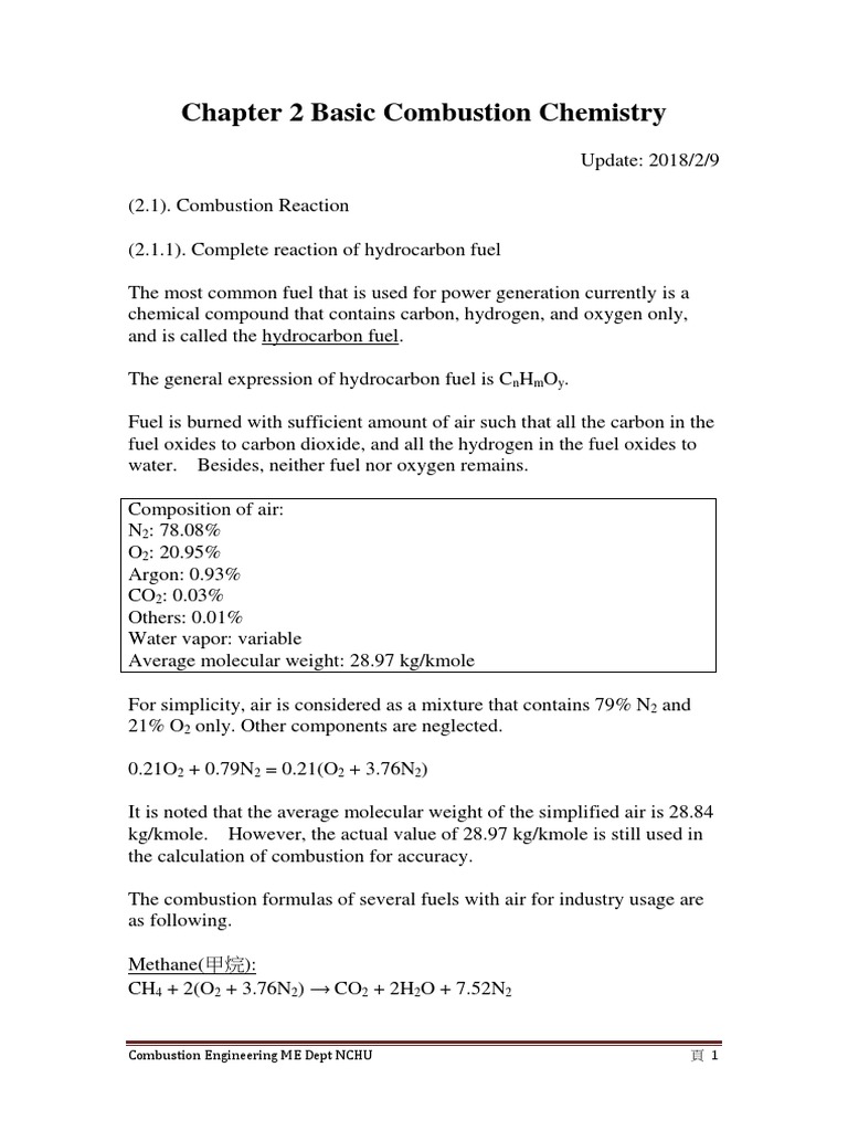 Chap 2 Basic Combustion Chemistry PDF Download Free PDF Combustion