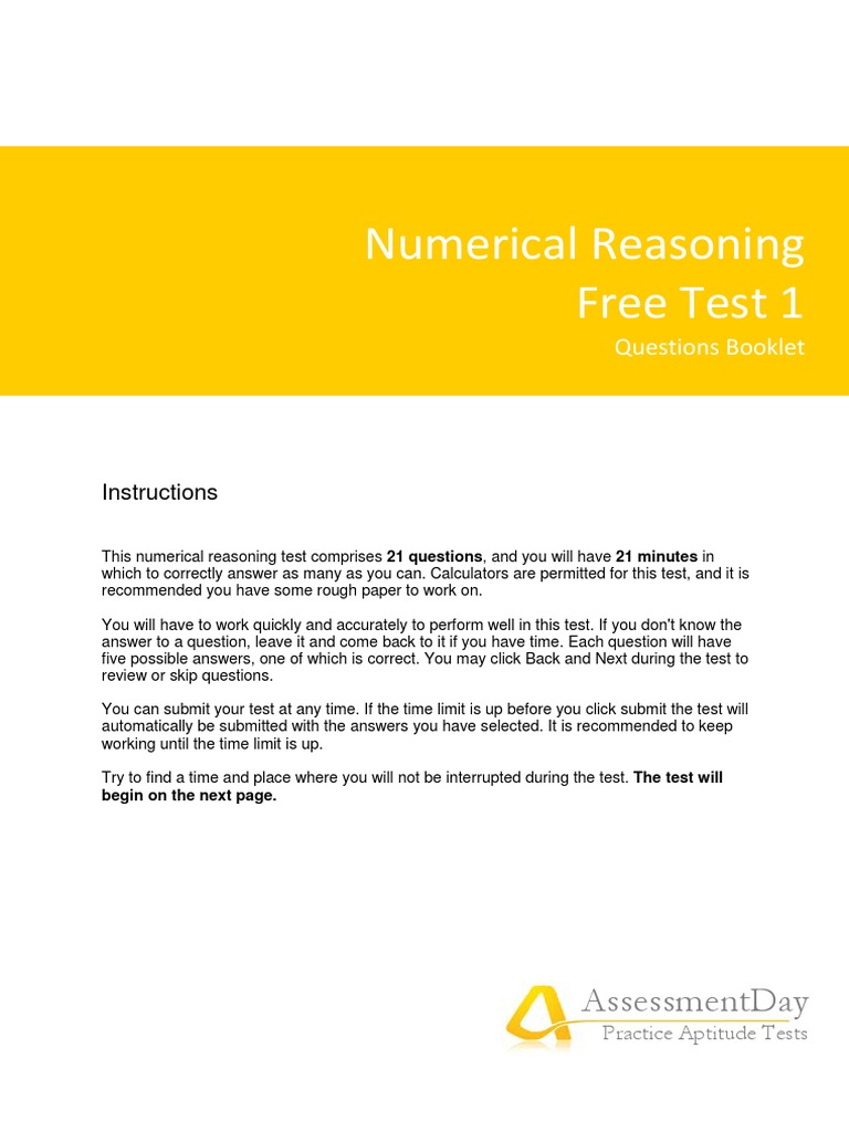 Numerical Reasoning Test1 Questions PDF | PDF | Test (Assessment ...