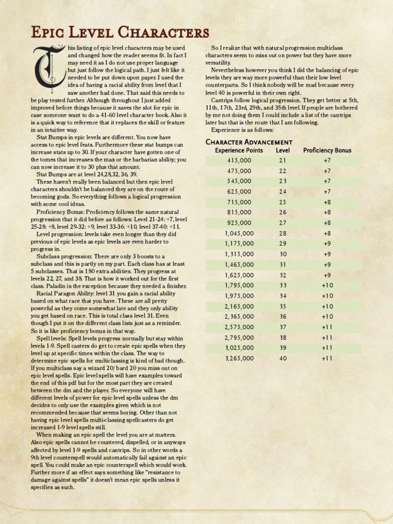 Epic Level Character Guide | PDF | Fantasy Role Playing Games | Role ...