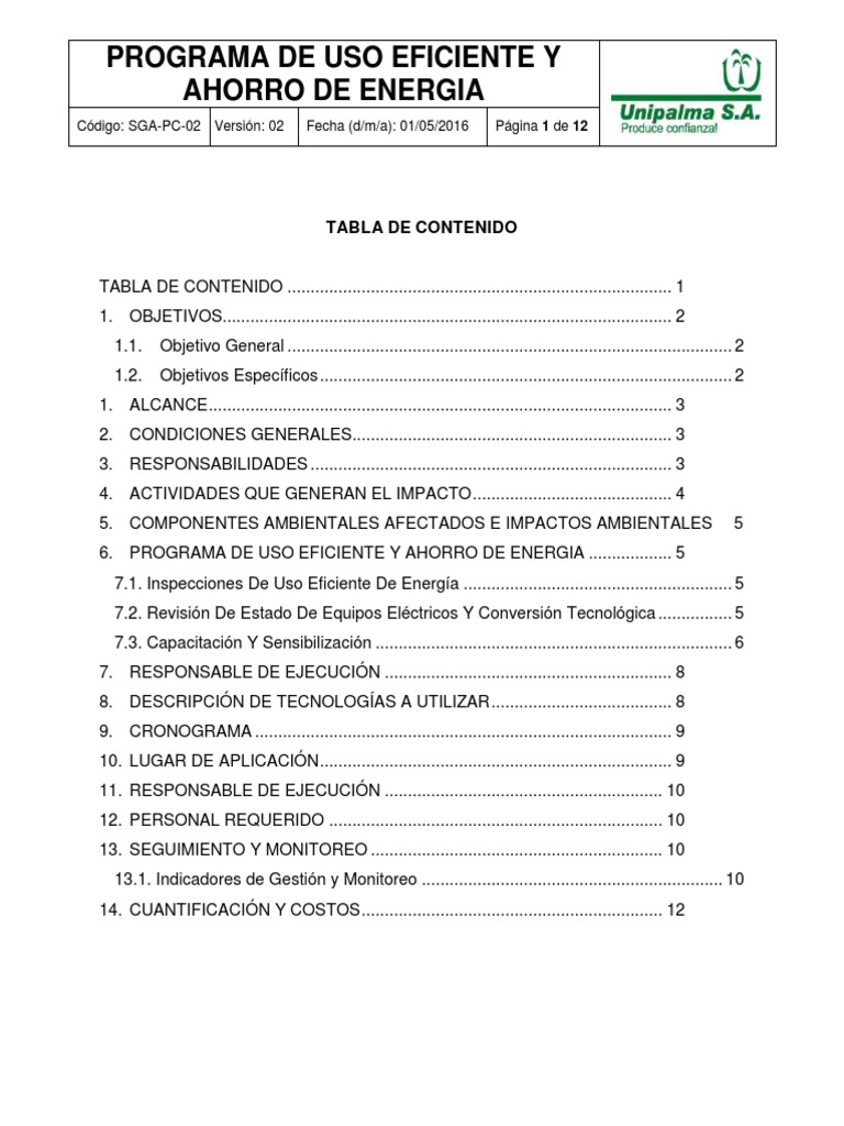 Programa Ahorro y Uso Eficiente de Energia | PDF | Conservación de ...
