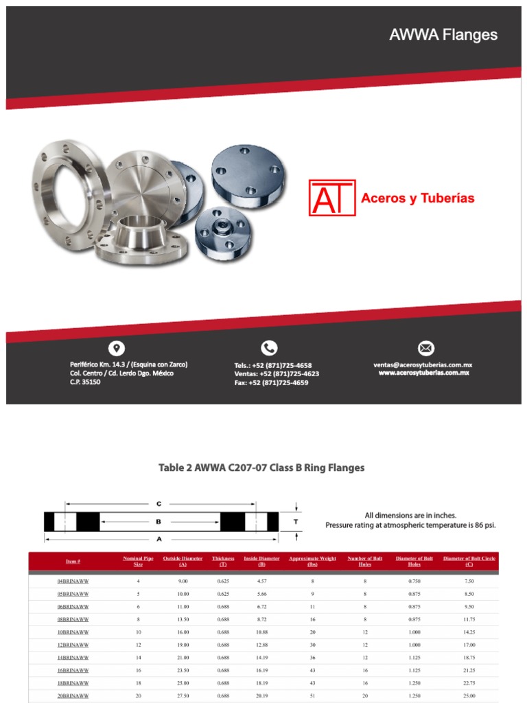Catalogo de Bridas Awwa | PDF | Mechanical Engineering | Pressure