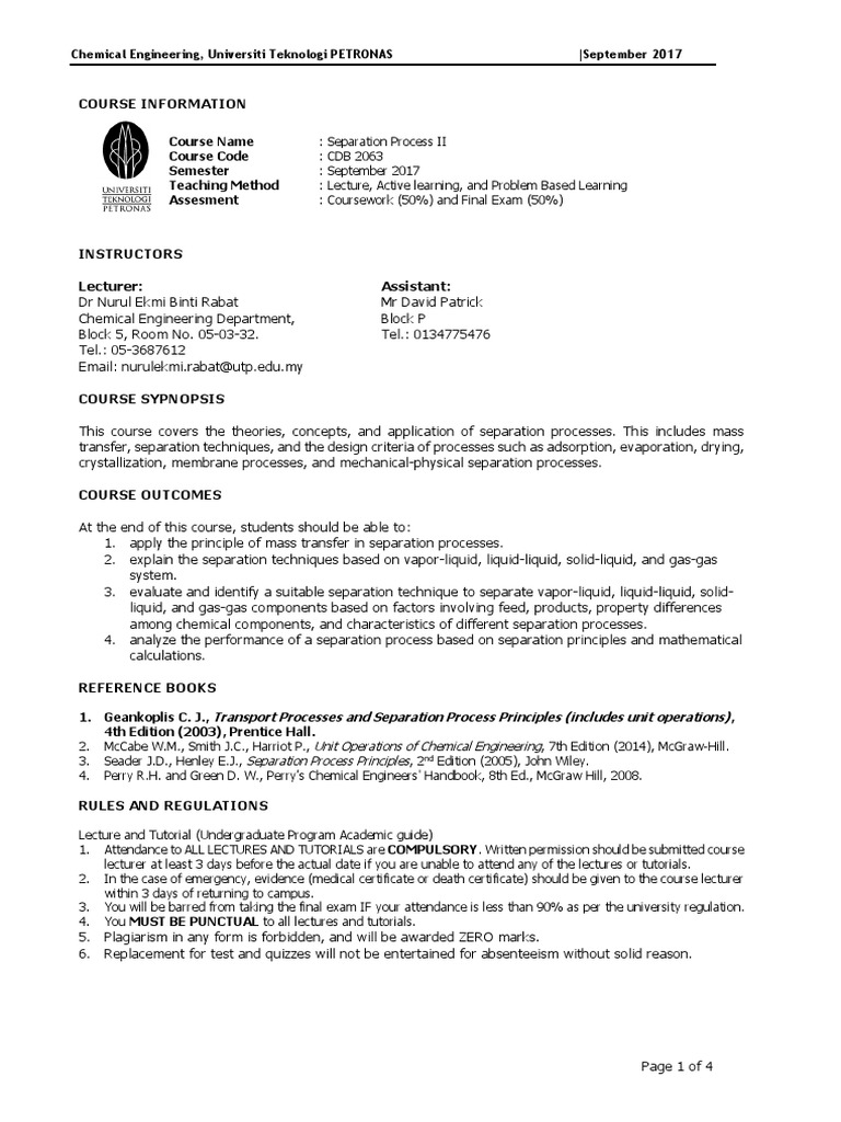 Separation Process II Course Overview | PDF | Membrane Technology ...