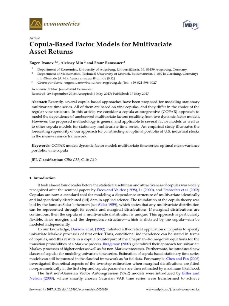 Ivanov 2017 Copula Based Factor Models For Mult | PDF | Vector ...