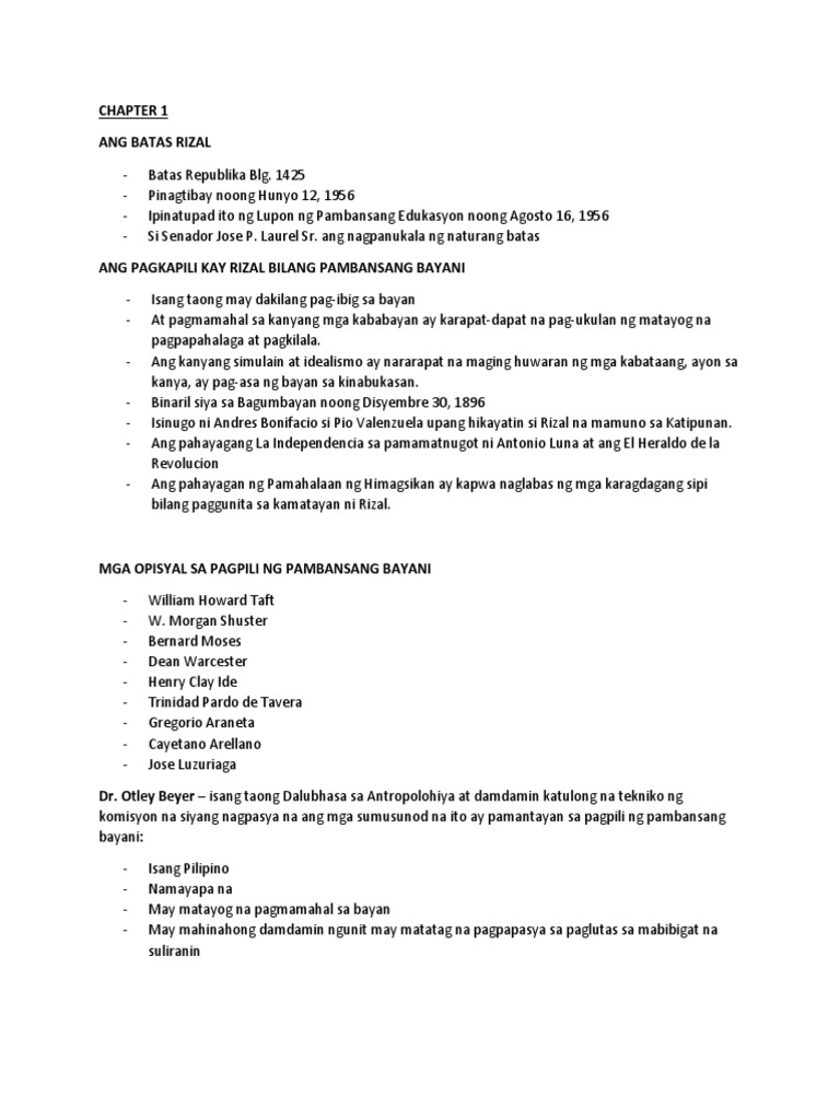 Chapter 1 Reviewer For Rizal | PDF