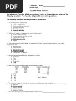 Professor Blake OPM 101 Name - Spring 2009 EXAMINATION 2, Version A