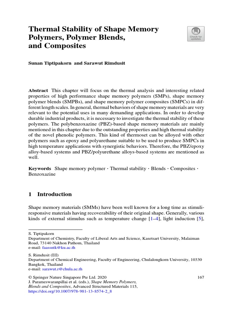 Thermal Stability of Shape Memory Polymers, Polymer Blends, and ...