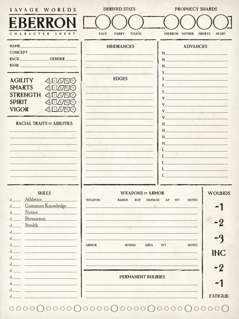 SW Eberron Character Sheet SWADE v2 | PDF | Role Playing Games | Role ...