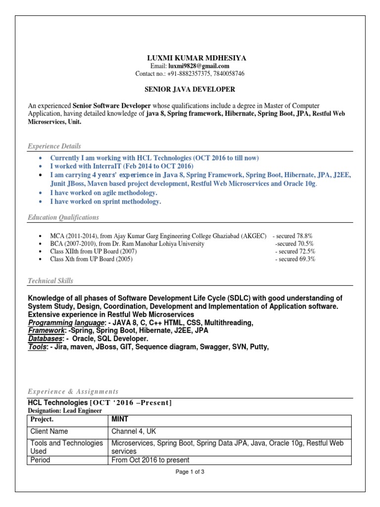 Senior Java Developer Resume | PDF | Software Development | Application ...