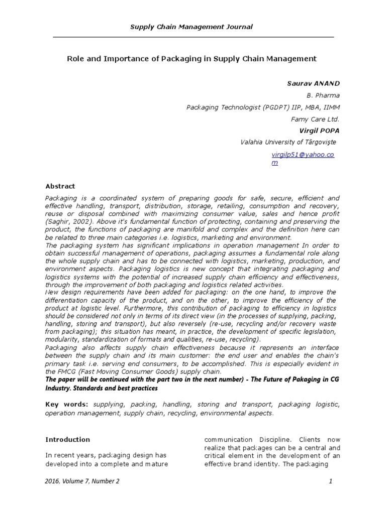 Role of Packaging in Supply Chain Efficiency | PDF | Packaging And ...