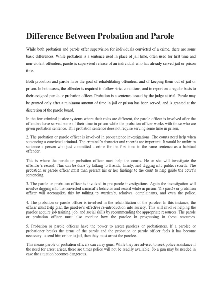 Difference Between Probation and Parole | PDF | Probation Officer 