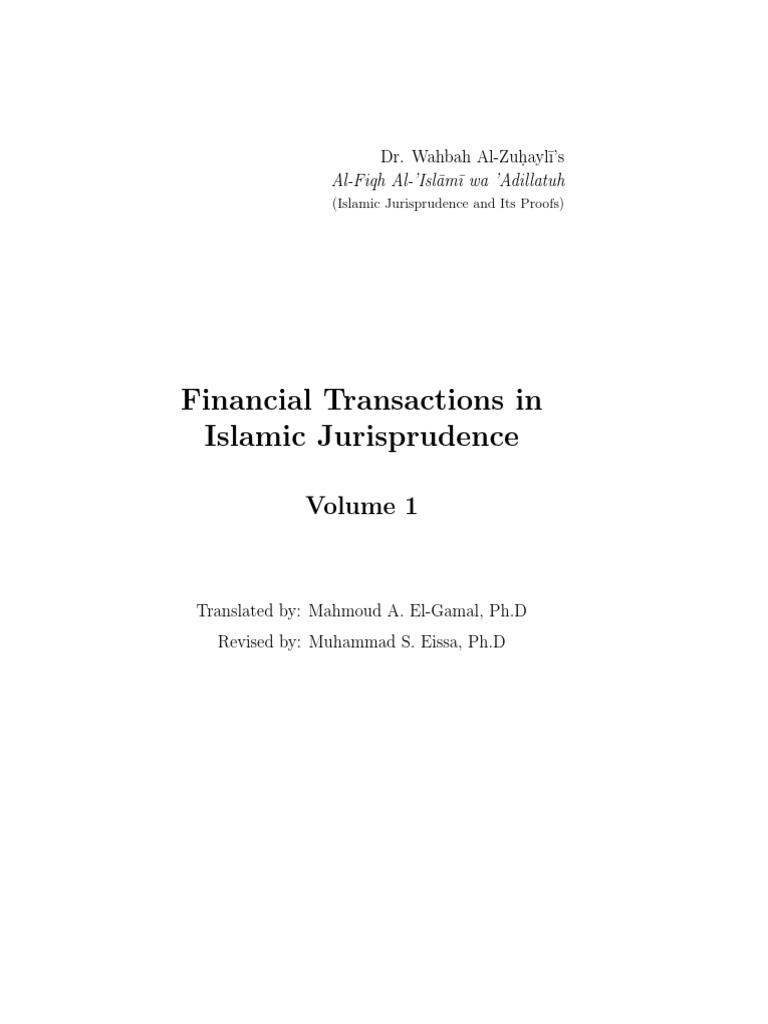 Financial Transactions In Islamic Jurisprudence Volume 1 Pdf Citation Translations