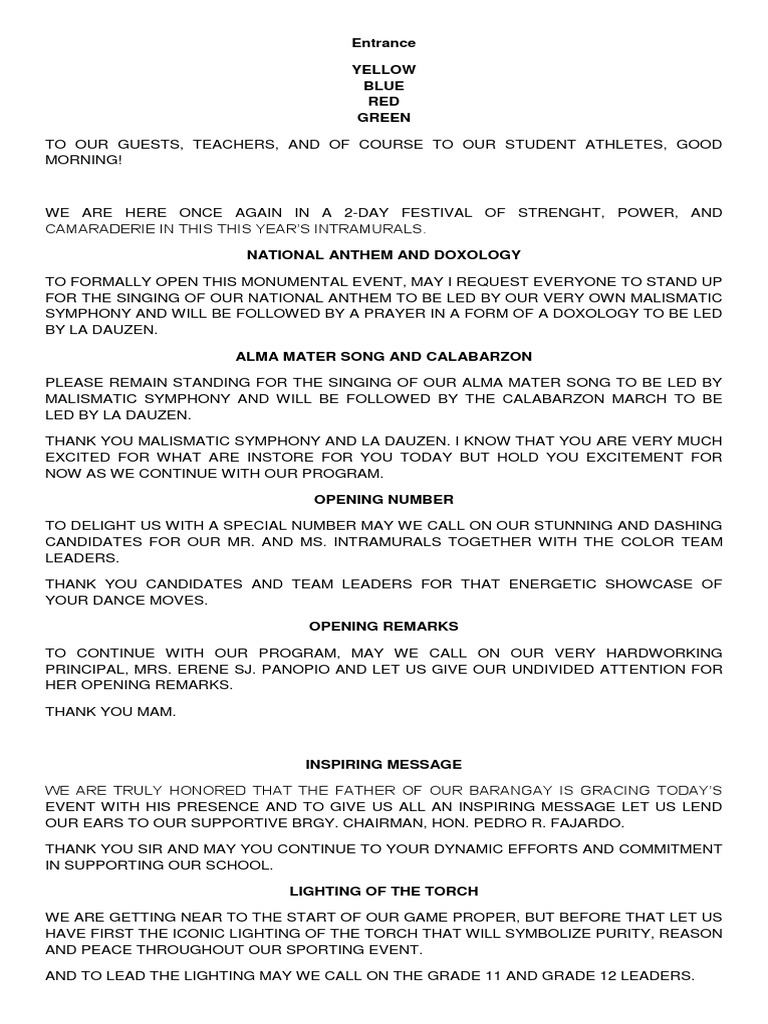 Intramurals Kickoff Ceremony | PDF | Cooking, Food & Wine | Art