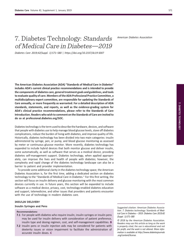 Standards of Medical Care in Diabetesd2019: 7. Diabetes Technology ...
