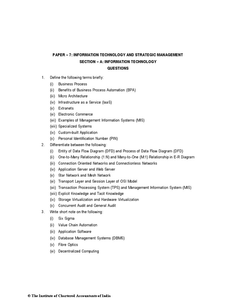 Paper - 7: Information Technology and Strategic Management Section - A ...