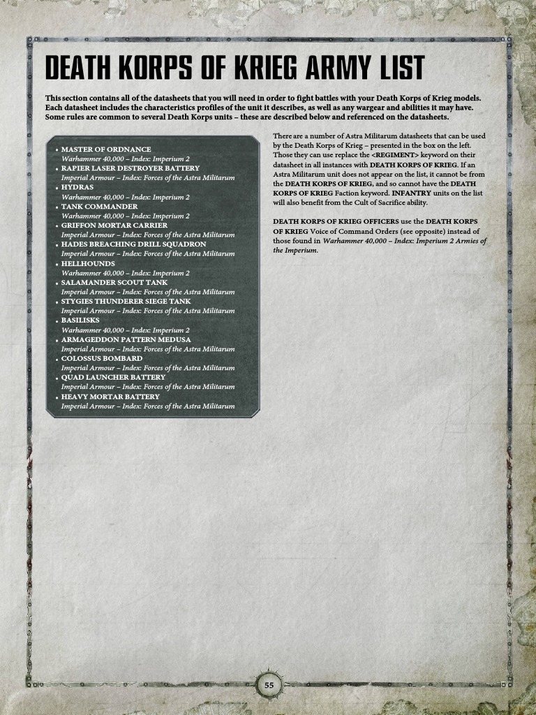 Death Korps of Krieg Army List PDF Military Technology Military
