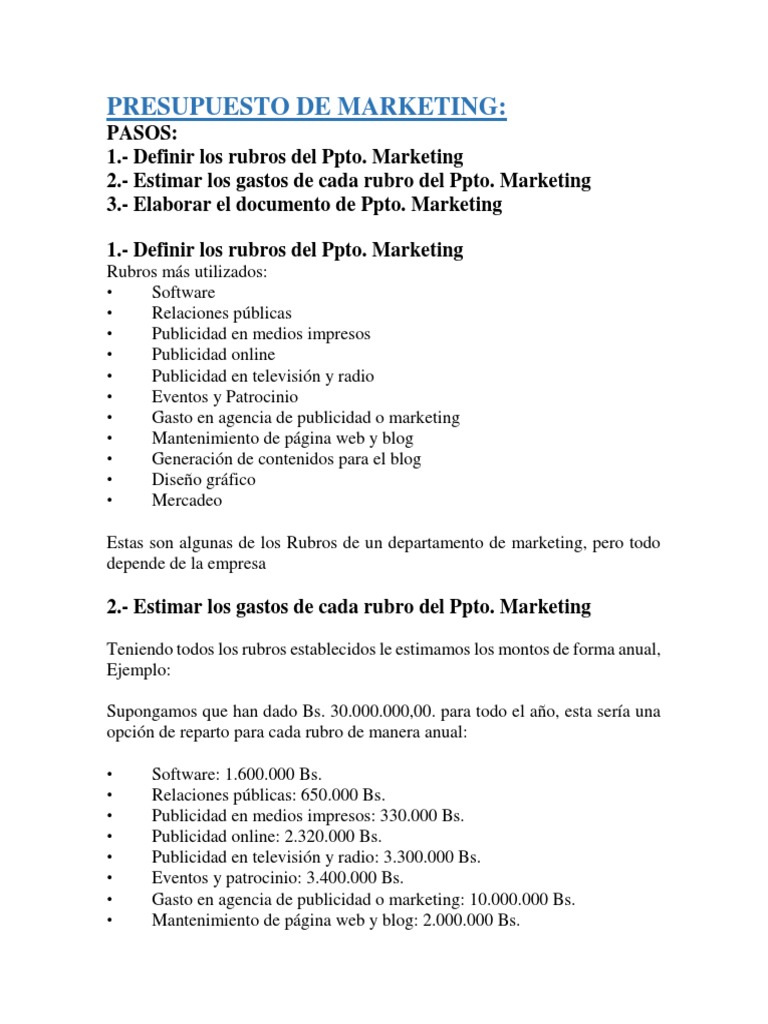 Cómo Hacer un Presupuesto de Marketing | PDF