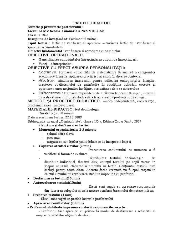 0 Proiect Didactic Test Docimologic Ix | PDF
