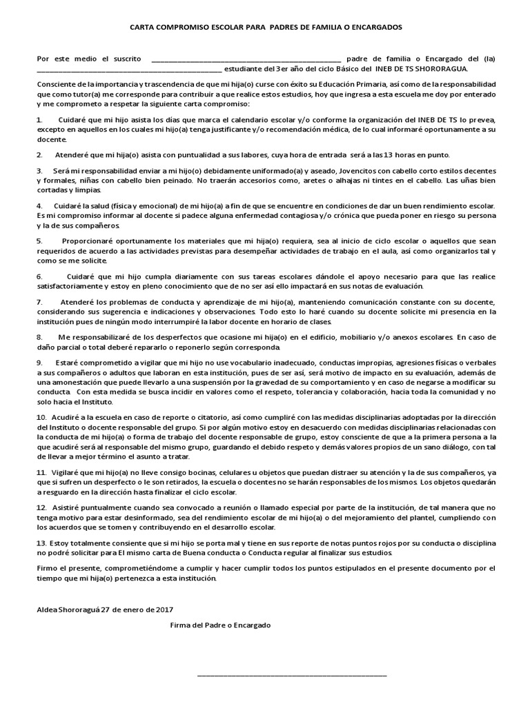 Compromiso de Estudio para Estudiantes de Básico y Diviersificado | PDF ...