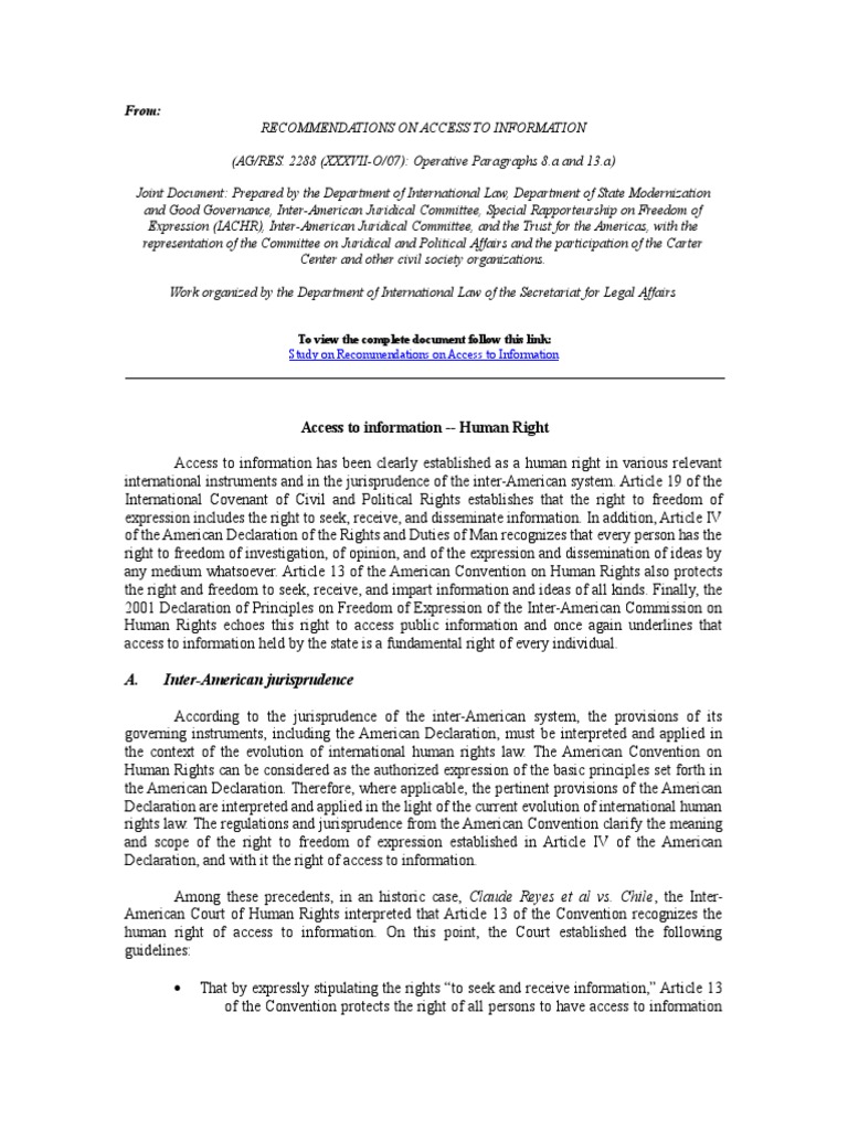 Access To Information Human Right ATI | PDF | European Convention On ...