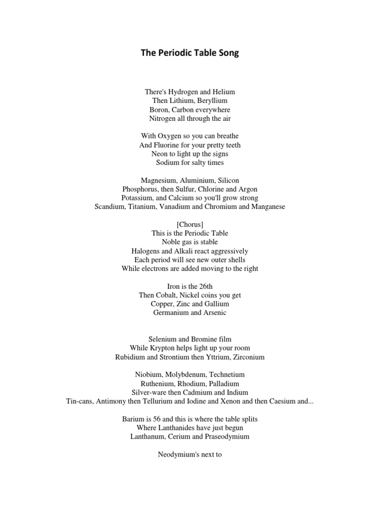 the periodic table song pdf periodic table atoms