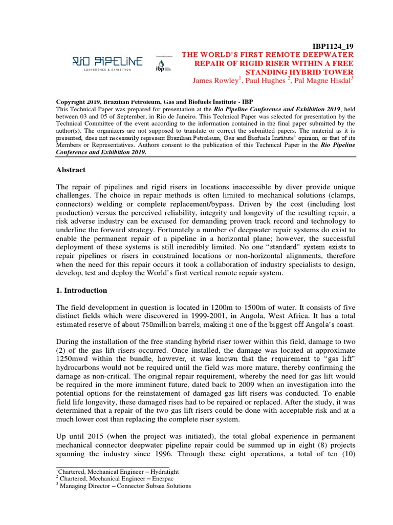 Riopipeline2019 1124 Worlds First Remote Deepwater PDF | PDF | Pipeline ...