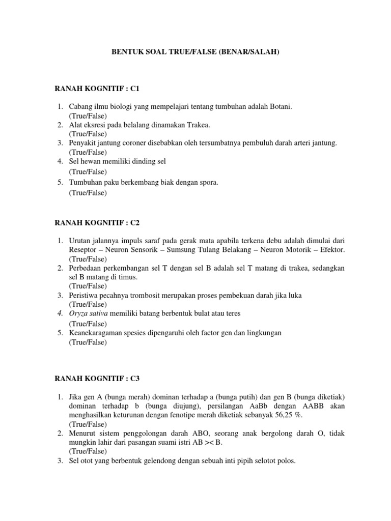 Bentuk Soal True False Pdf