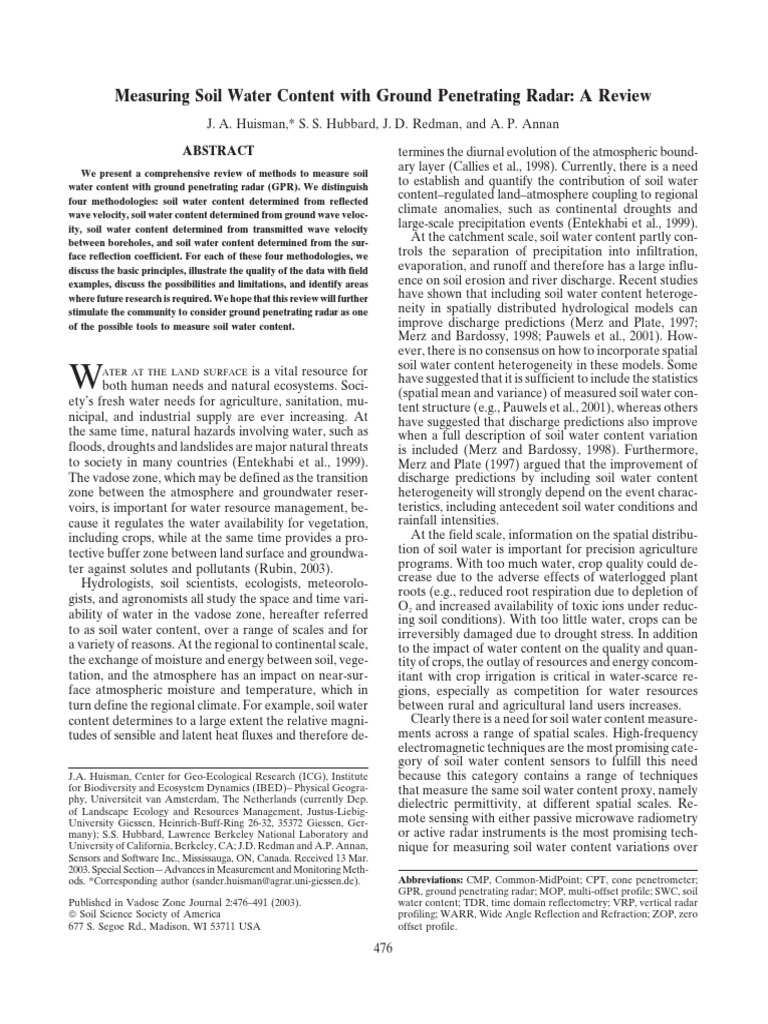 Measuring Soil Water Content With Ground Penetrating Radar - A Review ...