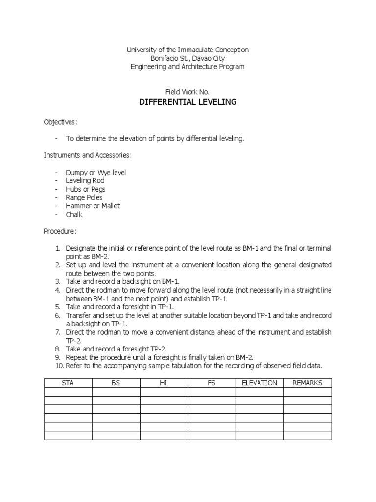 Differential Leveling PDF Scientific Observation Nature